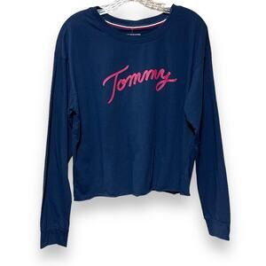 Tommy Hilfiger Long‎ Sleeve Cropped Navy Blue Red Large